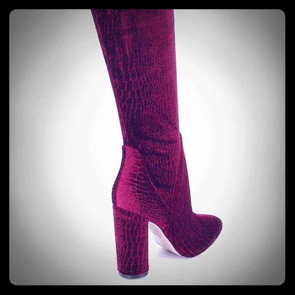 Red Tenesha Velvet Over The Knee Boots - Picture 3 of 8